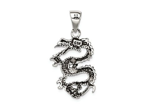 Sterling Silver Antiqued and Textured Dragon Pendant