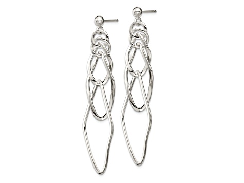 Sterling Silver Polished Geometric Post Dangle Earrings