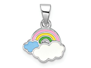 Rhodium Over Sterling Silver Multi-color Enamel Rainbow Children's Pendant
