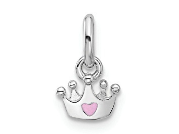 Picture of Rhodium Over Sterling Silver Pink Enameled Heart Crown Children's Pendant
