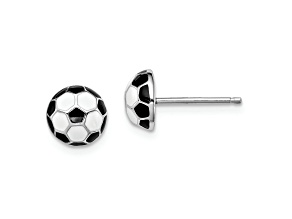 Rhodium Over Sterling Silver Enamel Soccer Ball Post Earrings
