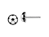 Rhodium Over Sterling Silver Enamel Soccer Ball Post Earrings