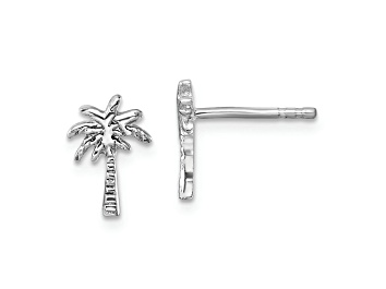 Picture of Rhodium Over Sterling Silver Polished Palm Tree Post Earrings