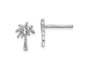 Rhodium Over Sterling Silver Polished Palm Tree Post Earrings