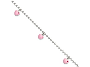 Sterling Silver Pink Enamel Hearts Children's Bracelet