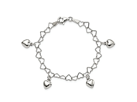 Sterling Silver Polished Dangling Heart Children's Bracelet