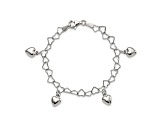 Sterling Silver Polished Dangling Heart Children's Bracelet