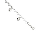 Sterling Silver Polished Dangling Heart Children's Bracelet