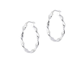 Rhodium Over Sterling Silver Twisted Round Hoop Earrings