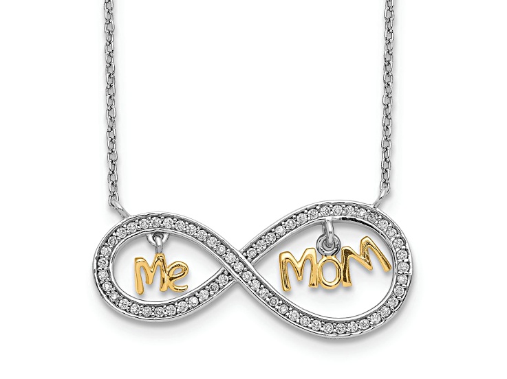 Sterling Silver with Yellow Rhodium Over Sterling Silver MOM and ME Cubic Zirconia Infinity Necklace