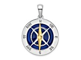 Rhodium Over Sterling Silver Enamel Compass with 14k Yellow Gold Moving Needle Pendant