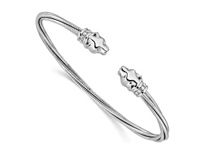 Sterling Silver Polished Twisted Leopard Head Cuff Bangle