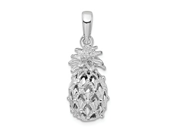 Picture of Rhodium Over Sterling Silver Polished 3D Cut-out Med Pineapple Pendant