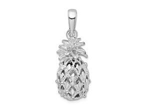 Rhodium Over Sterling Silver Polished 3D Cut-out Med Pineapple Pendant