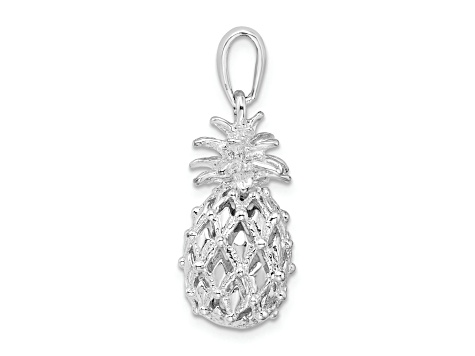 Rhodium Over Sterling Silver Polished 3D Cut-out Med Pineapple Pendant