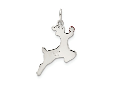 Sterling Silver Polished Enamel Reindeer Pendant