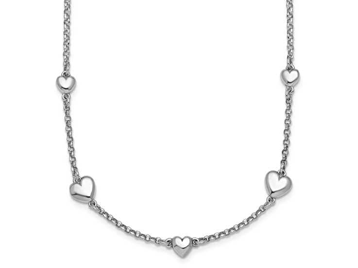 Rhodium Over Sterling Silver Polished 5 Hearts 16-inch with 2-inch Extension Necklace