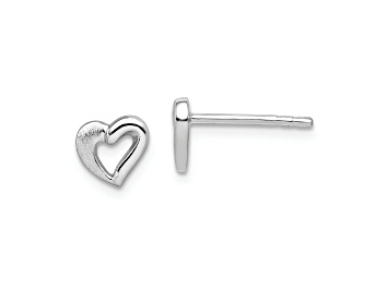 Picture of Rhodium Over Sterling Silver Polished and Brushed Open Heart Post Earrings