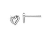 Rhodium Over Sterling Silver Polished and Brushed Open Heart Post Earrings