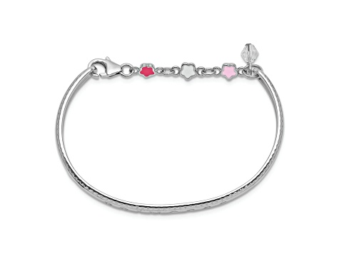 Rhodium Over Sterling Silver Enamel and Crystal PRINCESS with Chain Baby Bangle