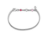 Rhodium Over Sterling Silver Enamel and Crystal PRINCESS with Chain Baby Bangle