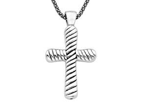 Sterling Silver 21x37mm Woven Cross Necklace, 18”