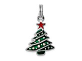 Rhodium Over Sterling Silver Enamel Christmas Tree Charm