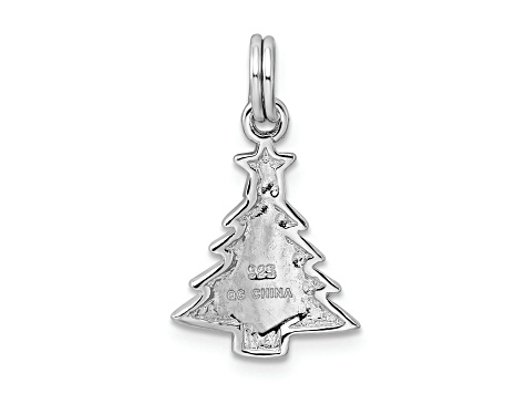 Rhodium Over Sterling Silver Enamel Christmas Tree Charm