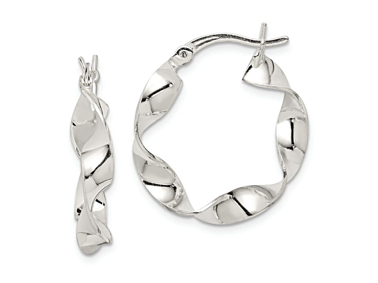 Sterling Silver Twisted 4x22mm Hoop Earrings - 13QZYA | JTV