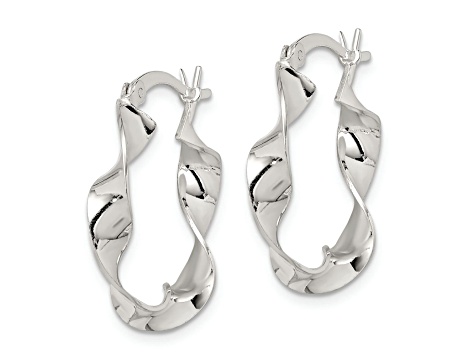 Sterling Silver Twisted 4x22mm Hoop Earrings - 13QZYA | JTV