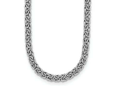 Rhodium Over Sterling Silver 7.5mm Hollow Byzantine 16 inch Necklace