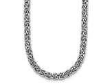 Rhodium Over Sterling Silver 7.5mm Hollow Byzantine 16 inch Necklace