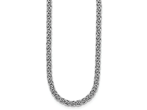 Rhodium Over Sterling Silver 7.5mm Hollow Byzantine 16 inch Necklace