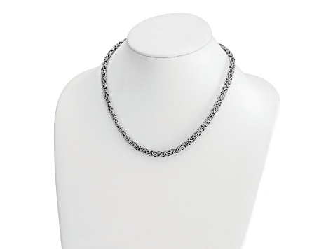 Rhodium Over Sterling Silver 7.5mm Hollow Byzantine 16 inch Necklace