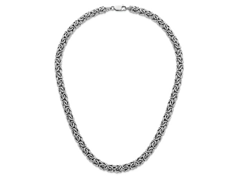 Rhodium Over Sterling Silver 7.5mm Hollow Byzantine 16 inch Necklace