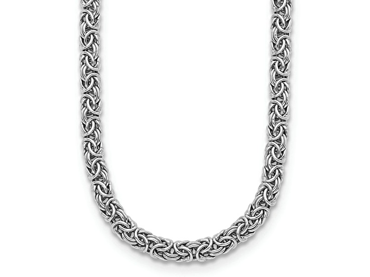 Rhodium Over Sterling Silver 7.5mm Hollow Byzantine 20 inch