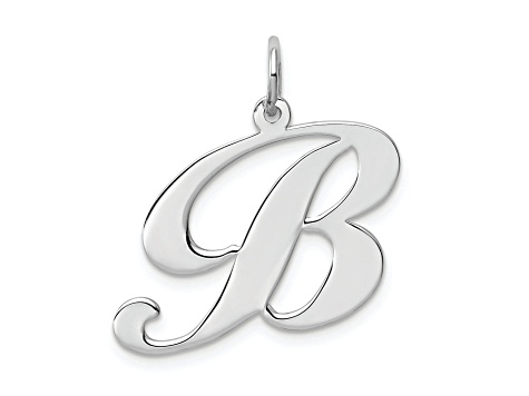 Rhodium Over Sterling Silver Fancy Script Letter B Initial Charm