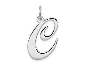 Rhodium Over Sterling Silver Fancy Script Letter C Initial Charm