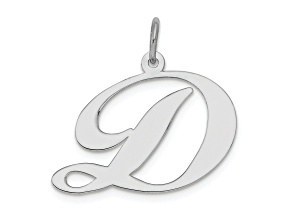 Rhodium Over Sterling Silver Fancy Script Letter D Initial Charm