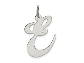 Rhodium Over Sterling Silver Fancy Script Letter E Initial Charm