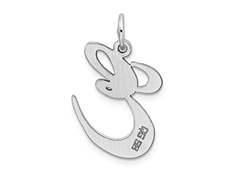 Rhodium Over Sterling Silver Fancy Script Letter E Initial Charm
