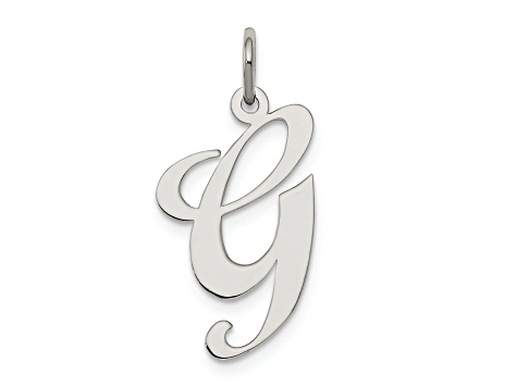 Rhodium Over Sterling Silver Fancy Script Letter G Initial Charm