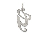 Rhodium Over Sterling Silver Fancy Script Letter G Initial Charm