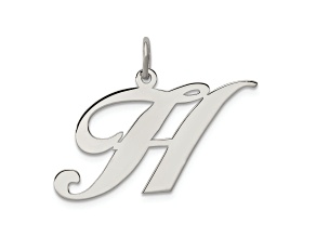 Rhodium Over Sterling Silver Fancy Script Letter H Initial Charm