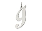 Rhodium Over Sterling Silver Fancy Script Letter I Initial Charm