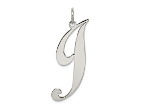 Rhodium Over Sterling Silver Fancy Script Letter J Initial Charm