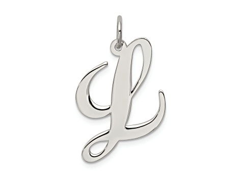 Rhodium Over Sterling Silver Fancy Script Letter L Initial Charm