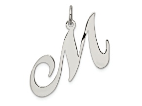 Rhodium Over Sterling Silver Fancy Script Letter M Initial Charm