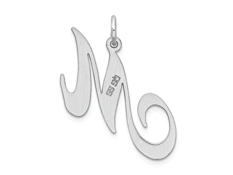 Rhodium Over Sterling Silver Fancy Script Letter M Initial Charm