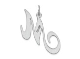 Rhodium Over Sterling Silver Fancy Script Letter M Initial Charm